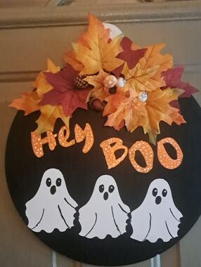 Halloween 'Hey Boo' Black & Orange Ghost Door Wall Decor